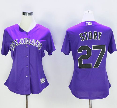 Rockies #27 Trevor Story Purple Women's Alternate Stitched MLB Jersey - Click Image to Close